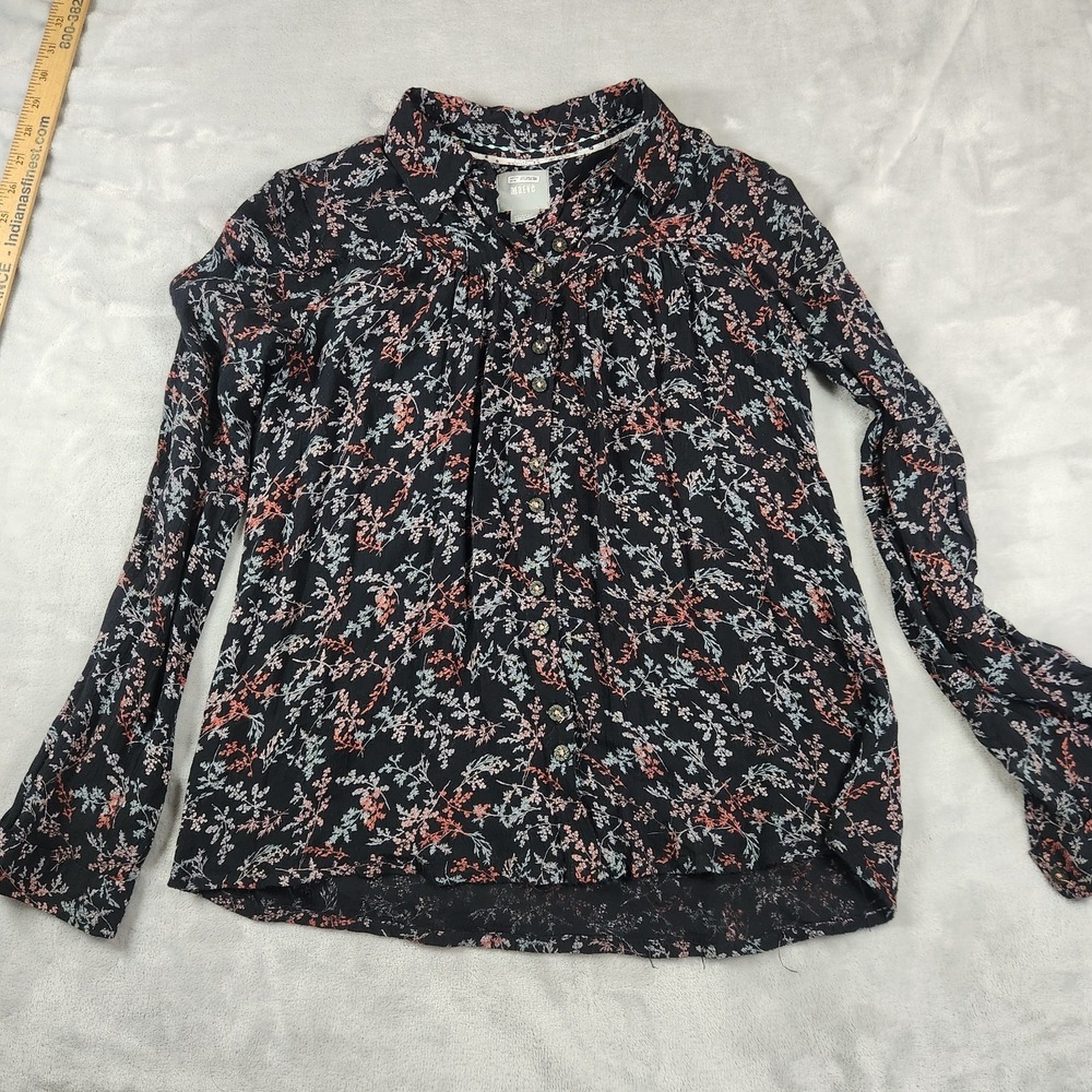 MAEVE Anthropologie Black Floral Boho Cottagecore Peasant Button Up Blouse‎ 4